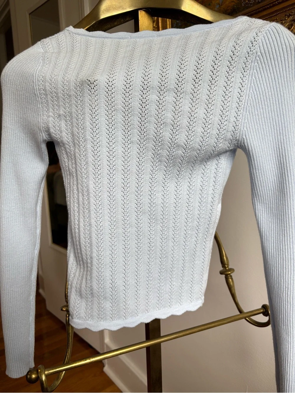 Aritzia Wilfred Light Blue Soloist Sweater | Ribbed Knit Long-Sleeve Top - Picture 3 of 6